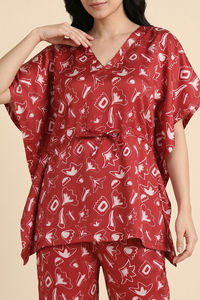 Zivame 2 Mile Fashion Woven Kaftan Set - Barbados Cherry — thumbnail 5